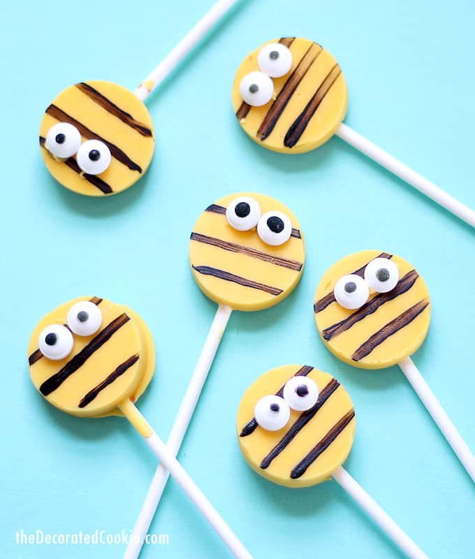 bumble bee chocolate pops -- cute bug treats -- for Zinnea and the Bees children's book 
