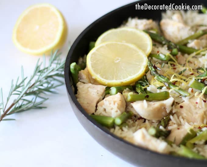 one pot dinner idea: lemon rosemary chicken with rice and asparagus