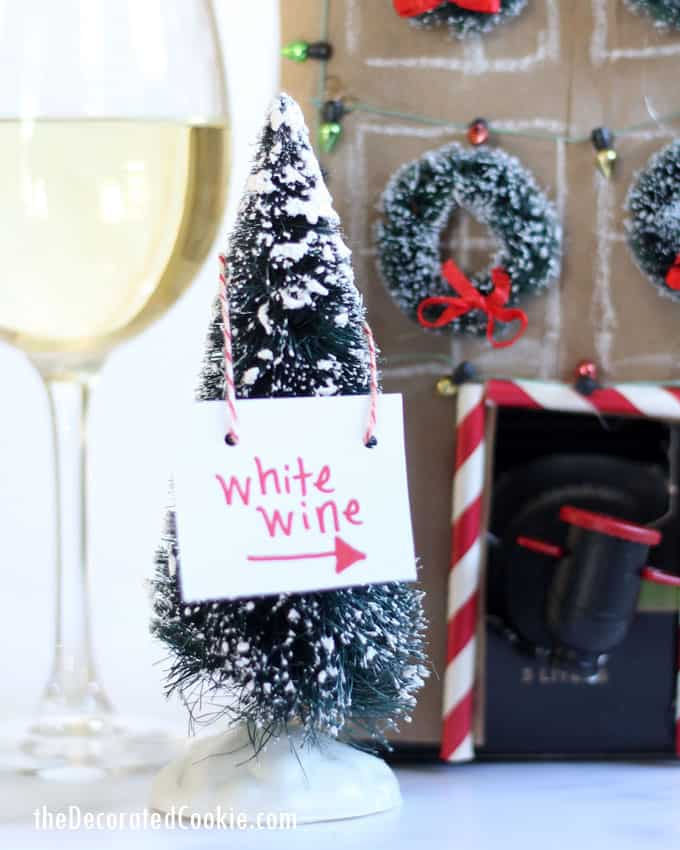 Serve Christmas party boxed wine -- Dress up a box of wine for your Christmas part. Video how-tos included. Easy Christmas party idea.