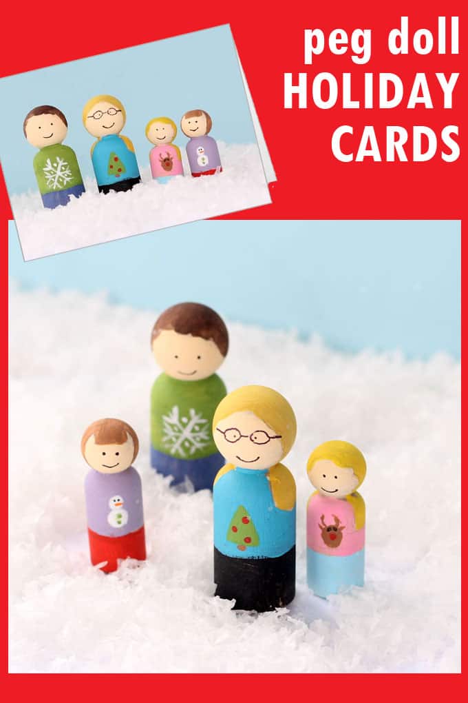 peg doll family Christmas cards