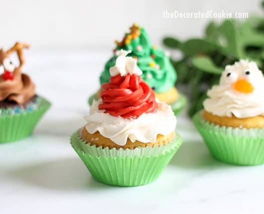 CHRISTMAS CUPCAKES: four EASY ideas with one decorating tip, video.