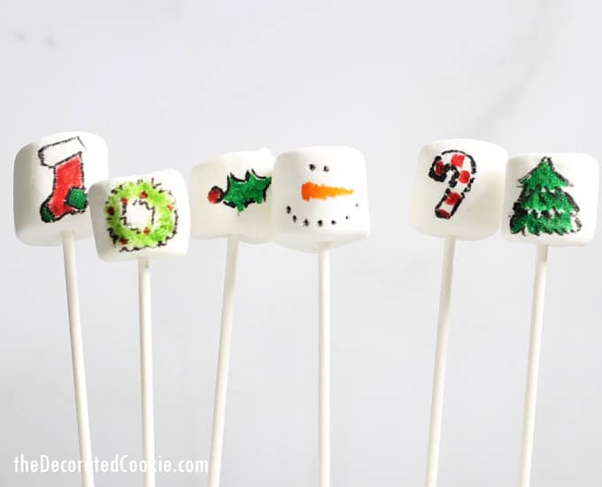 marshmallows with Christmas drawings