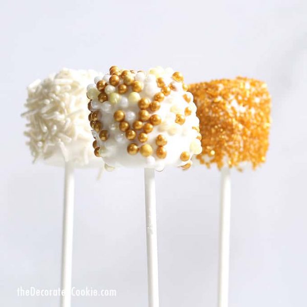 New year's eve marshmallows-- Sparkly gold marshmallow pops