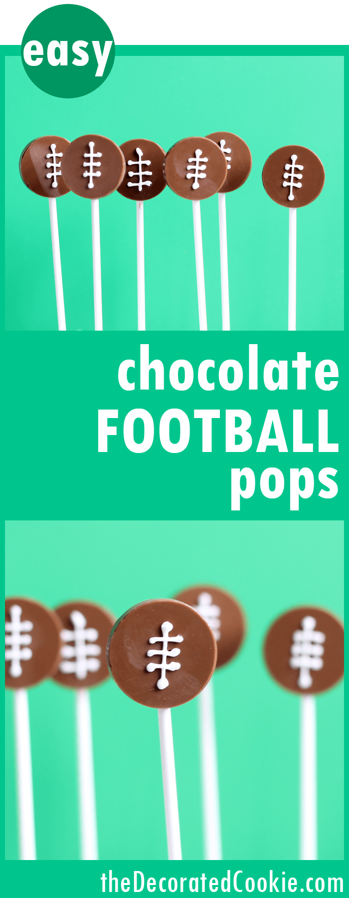 How to make football chocolate pops, a fun food idea, Super Bowl party dessert idea. Video how-tos included. 