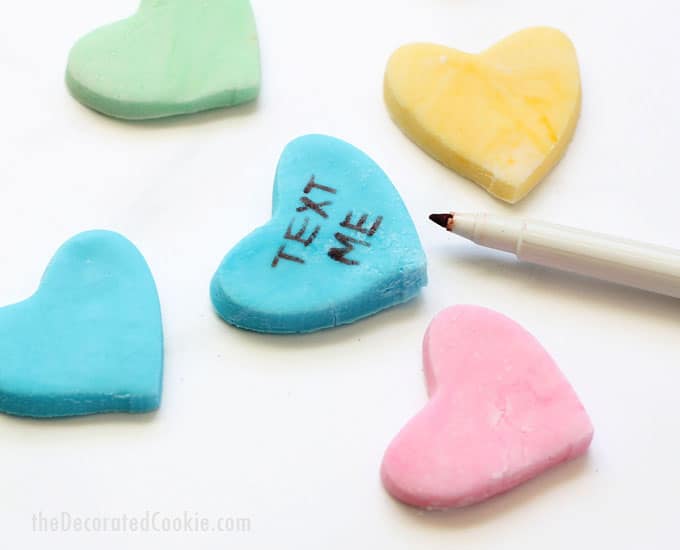 writing on Homemade conversation heart candy