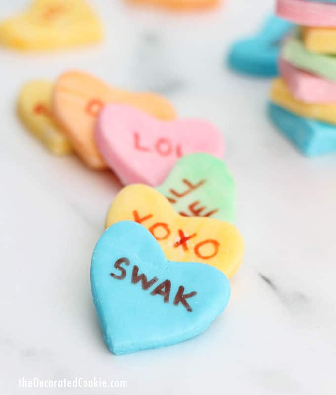 How to make homemade conversation hearts candy for Valentine's Day.