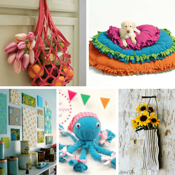 A roundup of 30 no-sew crafts including accessories, home decor, and toys.