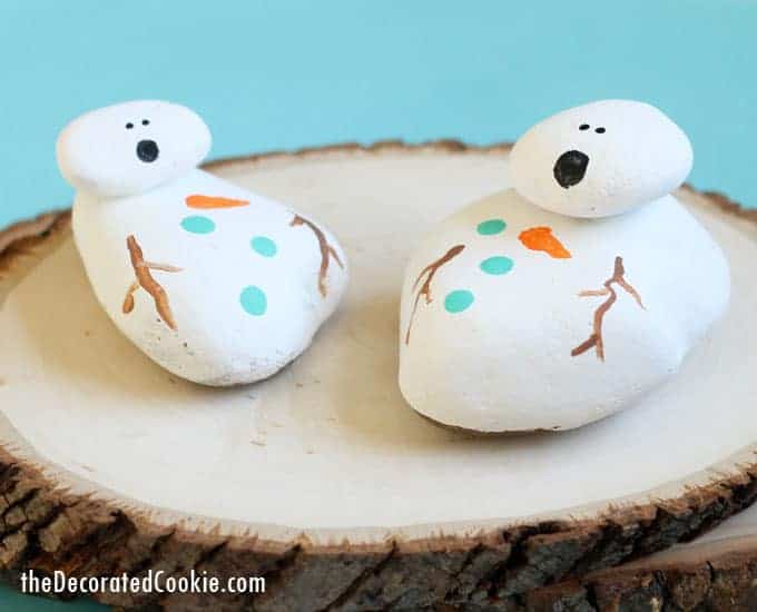 melting snowman painted rocks 