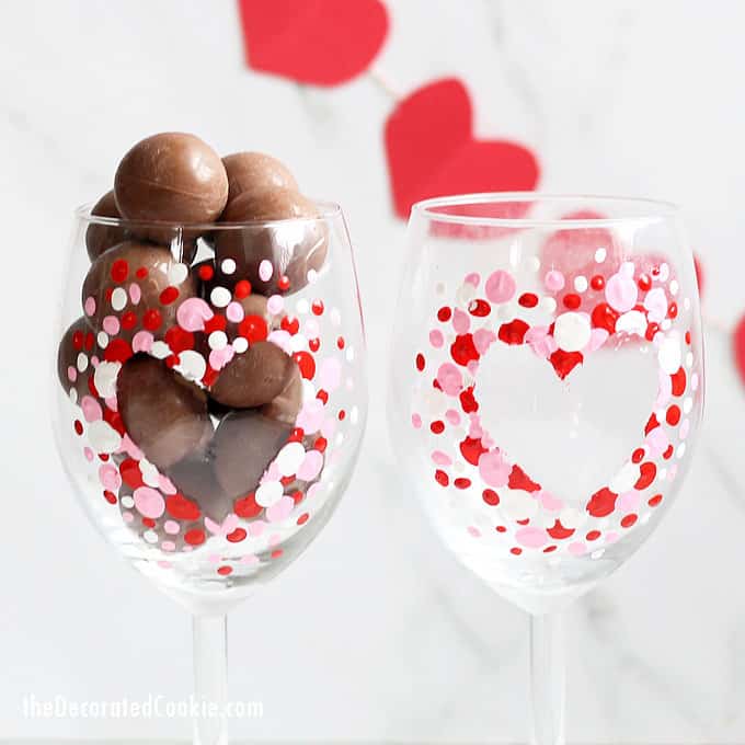 Hand Painted Valentine Heart Wine Glasses, Set of 2
