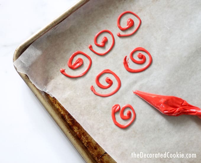 piped swirls with candy melts.