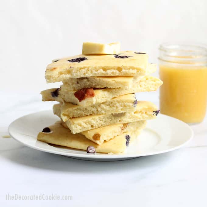 Sheet pan pancakes with toppings -- Easy breakfast idea for a crowd, or to freeze for weekday breakfasts.