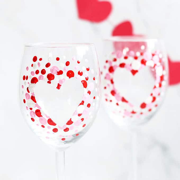 painted Valentine's Day wine glasses