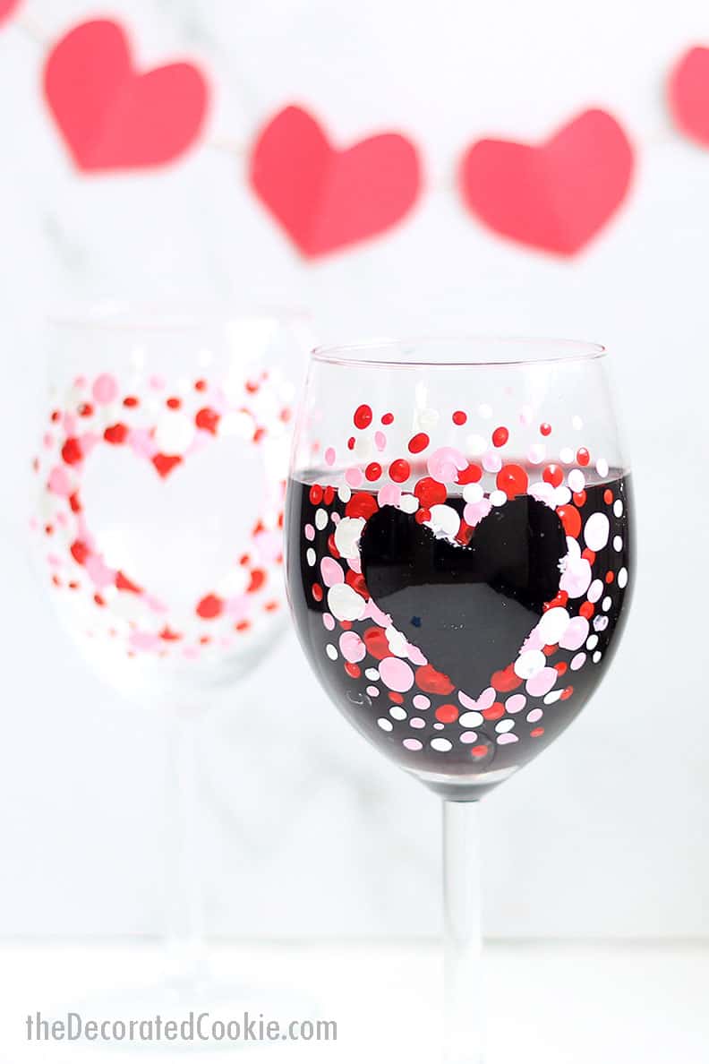 how to paint Valentine's Day wine glasses 