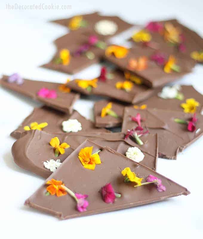 Edible flower chocolate bark is delicious, super-easy to make, and gorgeous. It's the perfect spring or Easter dessert or Mother's Day gift idea.