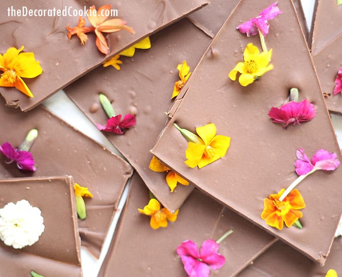 Edible flower chocolate bark is delicious, super-easy to make, and gorgeous. It's the perfect spring or Easter dessert or Mother's Day gift idea.