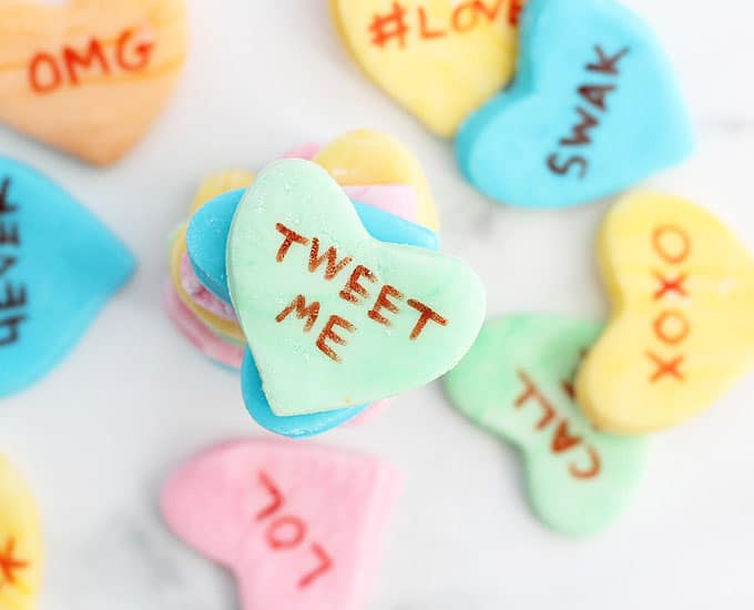 Homemade conversation heart candy for Valentine's Day