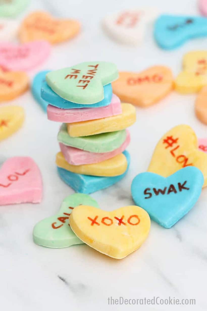 How to make homemade conversation hearts candy for Valentine's Day.