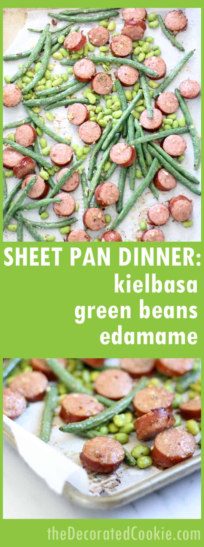 This kielbasa and green beans sheet pan dinner with edamame/soy beans is a delicious, low-carb, easy weeknight dinner idea that takes less than thirty minutes to make. Low-carb, gluten-free, keto dinner ideas. Video recipe included. 