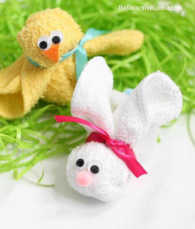 wash cloth bunny and chick for Easter baskets or baby shower gifts