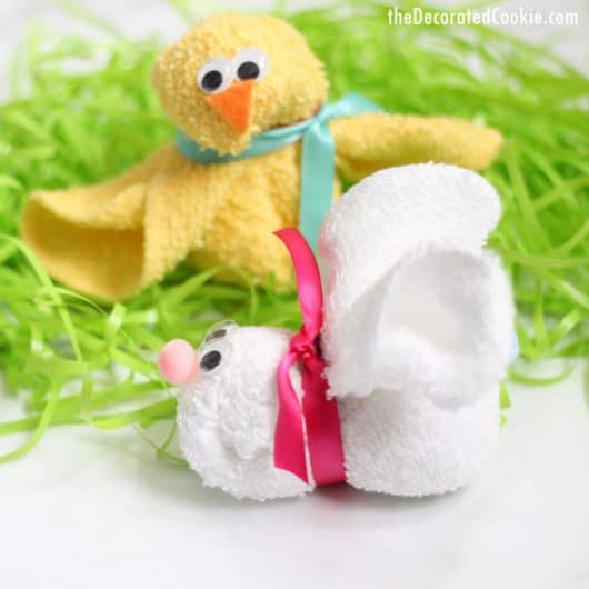 wash cloth bunny and chick for Easter baskets or baby shower gifts