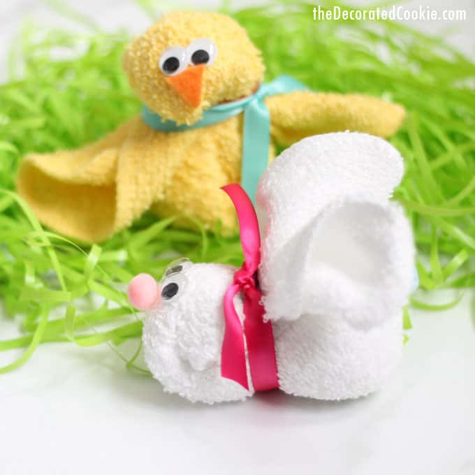 wash cloth bunny and chick for Easter baskets or baby shower gifts
