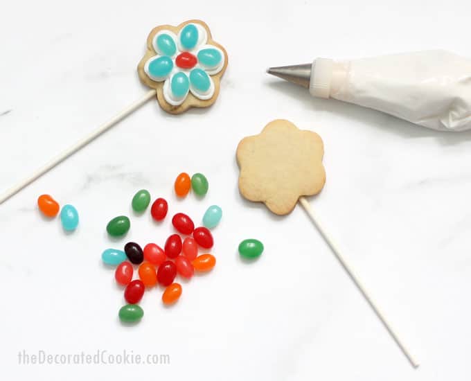 decorating jelly bean flower cookies