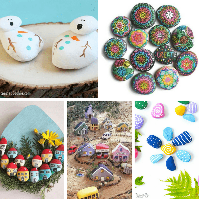 Rock painting ideas: Roundup of 30 painting ideas for kids and adults.