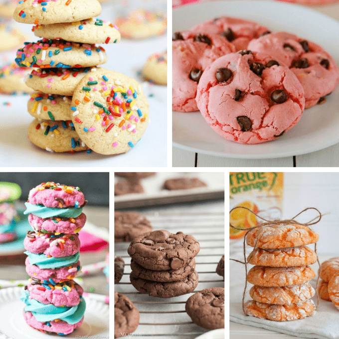 A roundup of awesome, easy cake mix cookies! With a 3-ingredient base recipe, add any variation you like. #CakeMixCookies 