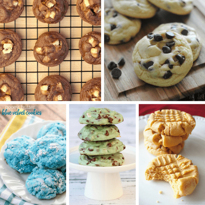 A roundup of awesome, easy cake mix cookies! With a 3-ingredient base recipe, add any variation you like. #CakeMixCookies 