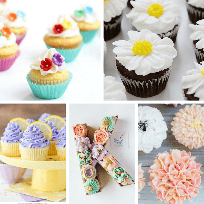 A roundup of beautiful cupcake ideas for Mother's Day and spring. #mothersday #spring #cupcakes #cupcakeideas