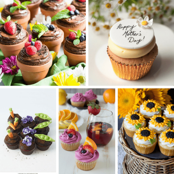 A roundup of beautiful cupcake ideas for Mother's Day and spring. #mothersday #spring #cupcakes #cupcakeideas