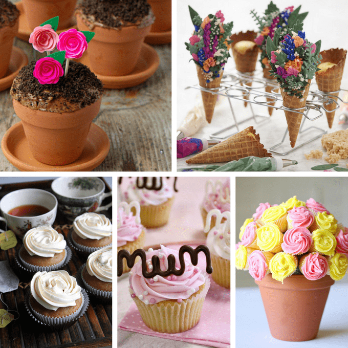 A roundup of beautiful cupcake ideas for Mother's Day and spring. #mothersday #spring #cupcakes #cupcakeideas