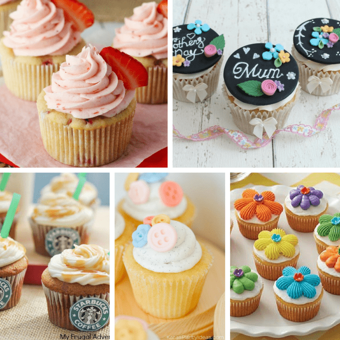 A roundup of beautiful cupcake ideas for Mother's Day and spring. #mothersday #spring #cupcakes #cupcakeideas