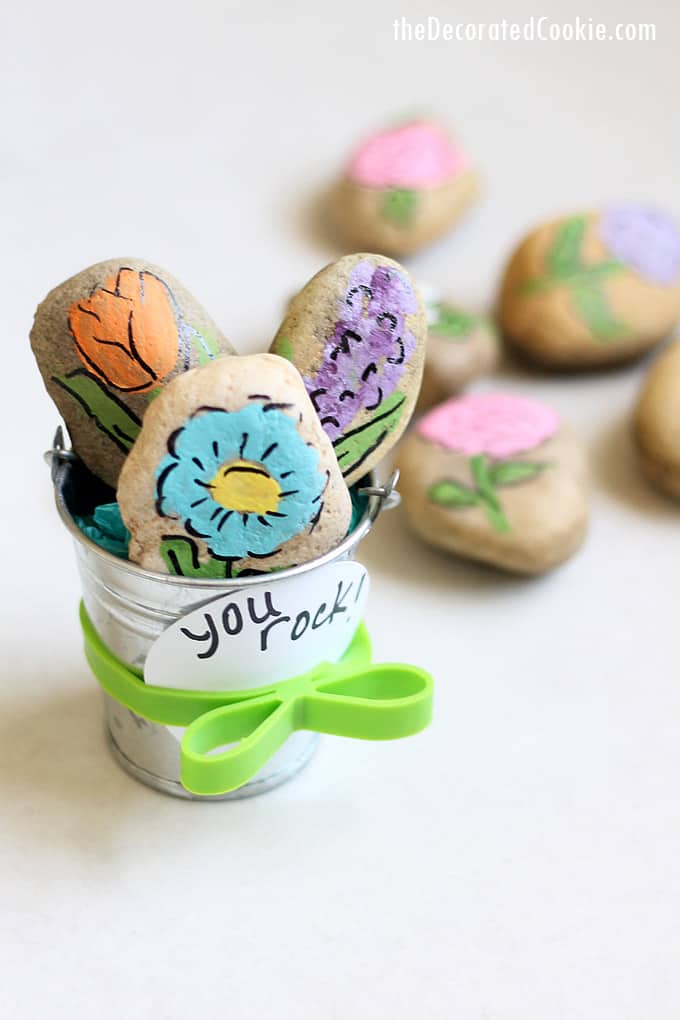 Flower painted rocks, an easy kid or adult craft handmade gift idea