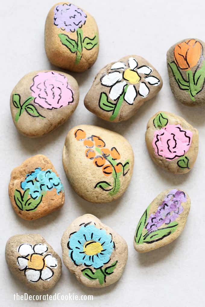 Flower painted rocks