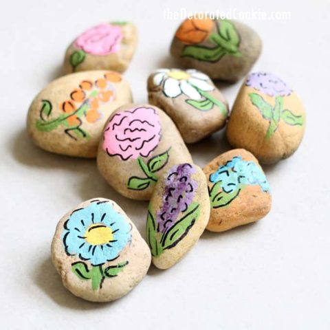 Flower painted rocks, an easy kid or adult craft handmade gift idea