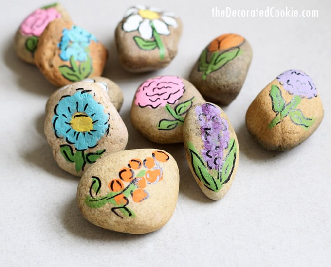 Flower painted rocks 