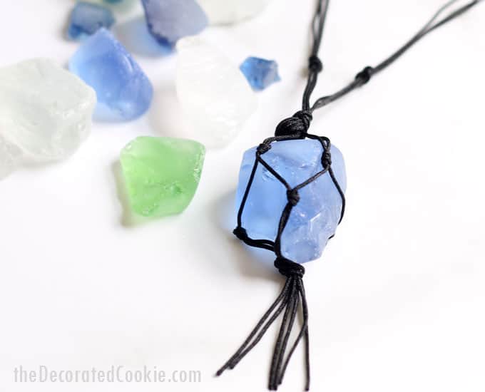 Make your own sea glass jewelry! This video tutorial teaches you how to make a macrame sea glass necklace, a fun beach party craft. #SeaGlassCrafts #SeaGlassJewelry #SeaGlassNecklace #Macrame #MacrameNecklace