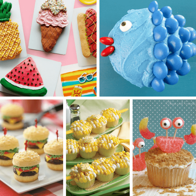 Summer cupcakes: Ideas from around the web for decorating cupcakes this summer, fantastic for BBQs, pool parties, beach-themed events, and more. #SummerCupcakes #CupcakeIdeas #CupcakeDecoratingIdeas