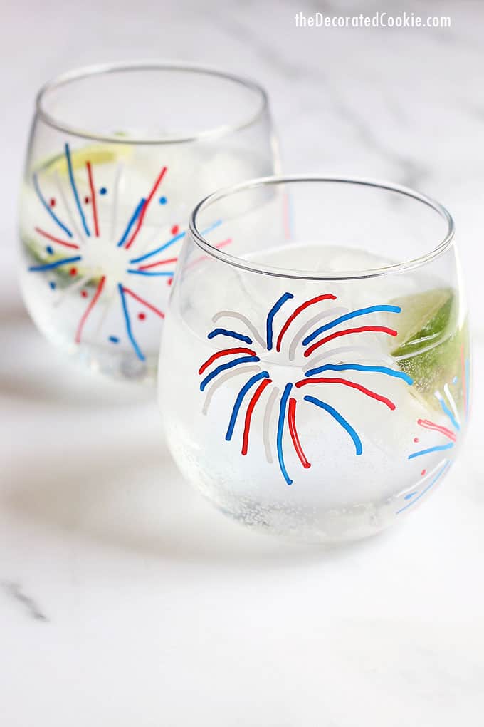 4th of July wine glasses: How to make fireworks painted wine glasses for the 4th of July, an easy, patriotic craft idea. How to draw fireworks. #wineglasses #paintedwineglasses #4thofjulycrafts #4thofJuly #fireworks #party