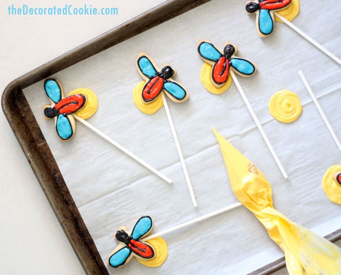 Firefly cookies, or lightning bug cookie decorated on a baking tray