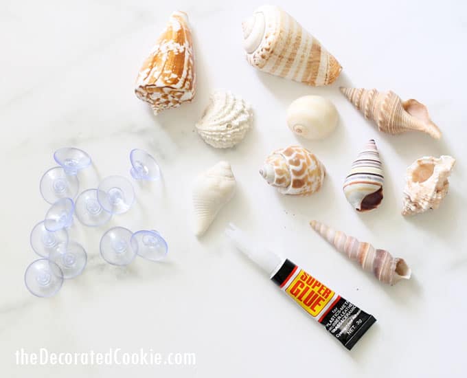 shells and suction cups to make wine charms 