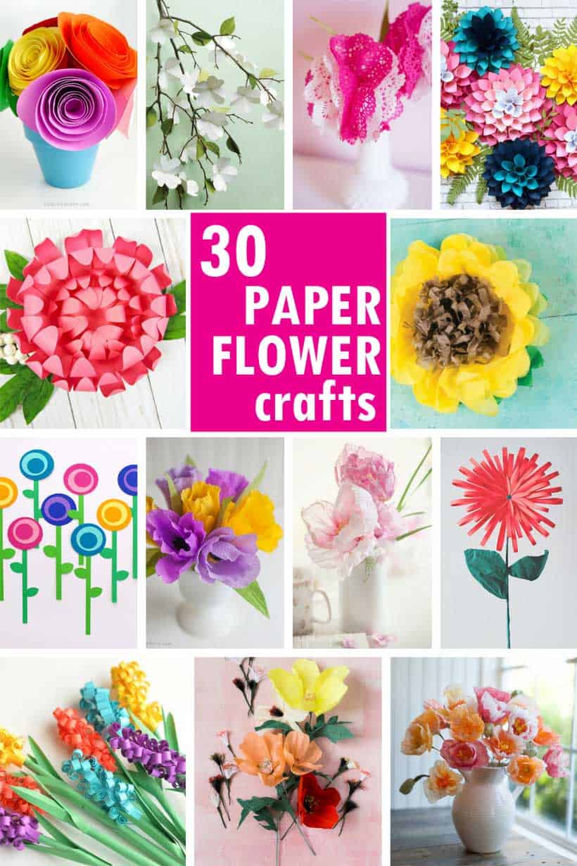 collage of paper flower crafts 