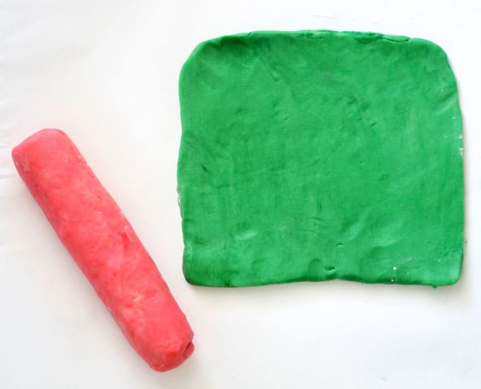 pink and green cookie dough for slice and bake cookies 