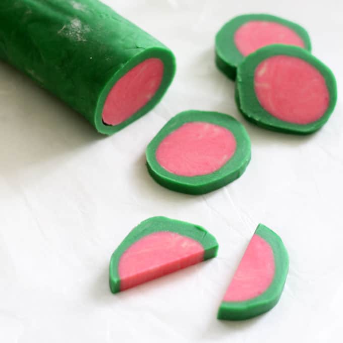 Watermelon slice cookies: How to make slice and bake cookies for summer. #Watermelon #Cookies #SliceandBakeCookies #Summer #SummerCookies