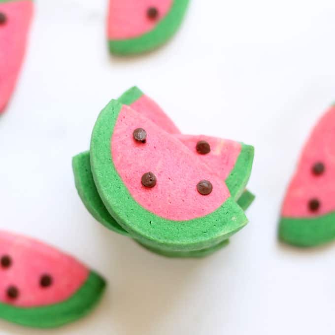 Watermelon slice cookies: How to make slice and bake cookies for summer. #Watermelon #Cookies #SliceandBakeCookies #Summer #SummerCookies 