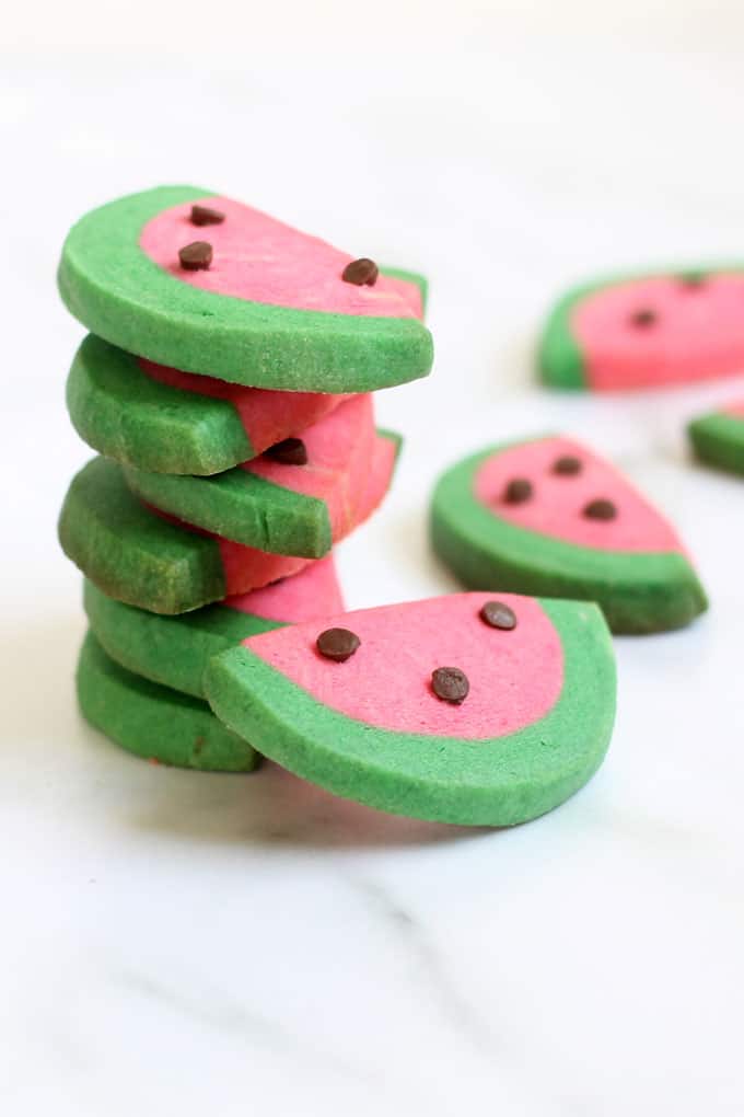 Watermelon slice cookies: How to make slice and bake cookies for summer. #Watermelon #Cookies #SliceandBakeCookies #Summer #SummerCookies 