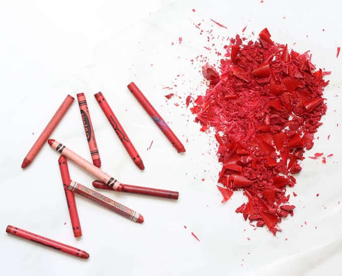 shredded red crayons 
