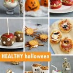 healthy halloween snacks and treats collage