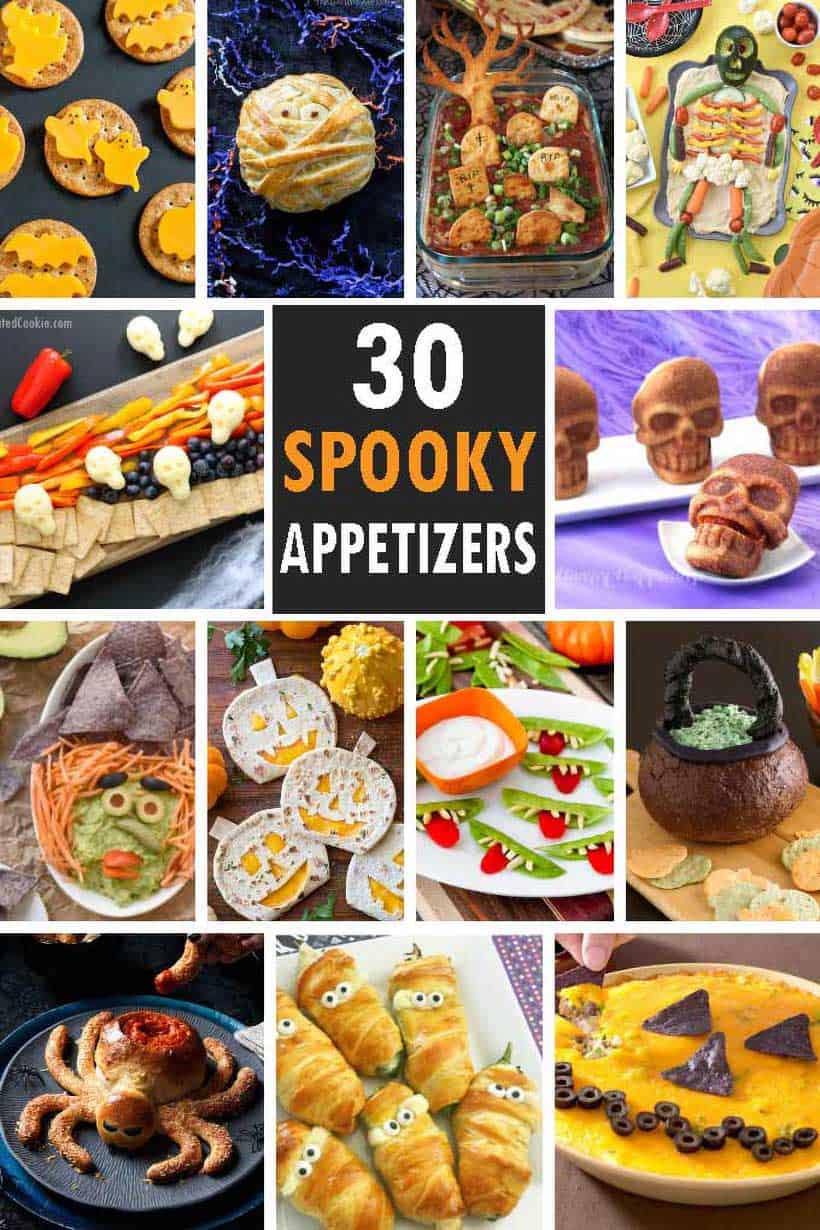 collage of halloween appetizers 